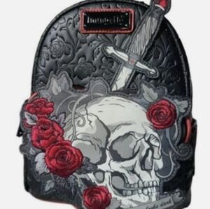 Loungefly Black and Red Skull Roses Backpack Dark Romance
